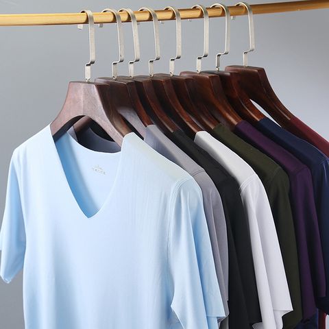 Men's Solid Color V Neck Short Sleeve Regular Fit Men's T-shirt