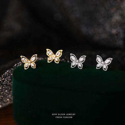 1 Pair Simple Style Butterfly Sterling Silver Zircon Ear Studs