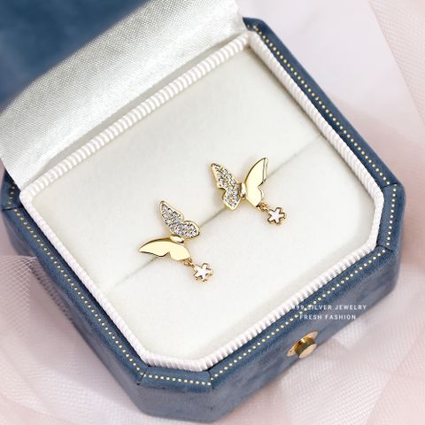 1 Pair Elegant Simple Style Butterfly Sterling Silver Zircon Ear Studs