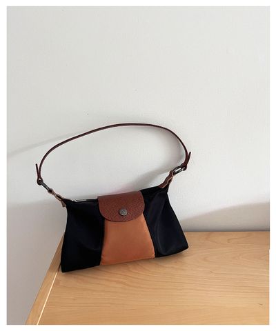 Unisex Mini Pu Leather Nylon Color Block Streetwear Magnetic Buckle Shoulder Bag