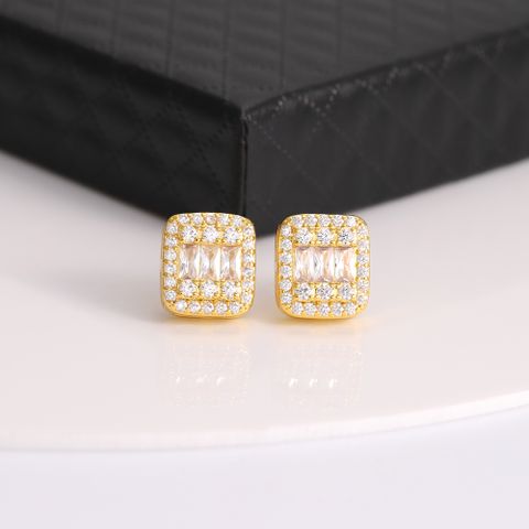 1 Pair Simple Style Commute Shiny Solid Color Plating Inlay Copper Zircon 18K Gold Plated Ear Studs
