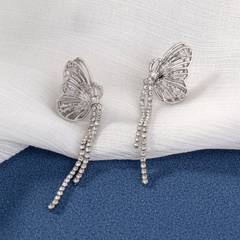 1 Pair Glam Lady Shiny Butterfly Butterfly Copper Drop Earrings