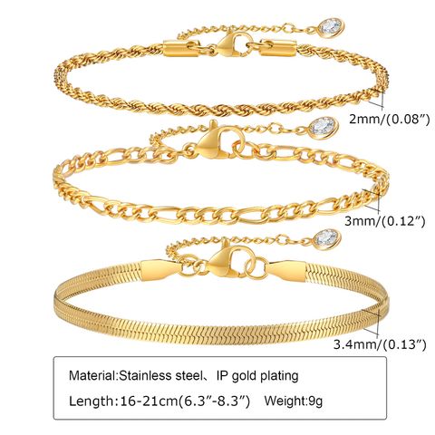 Simple Style Classic Style Solid Color 201 Stainless Steel Zircon 18K Gold Plated Men's Bracelets