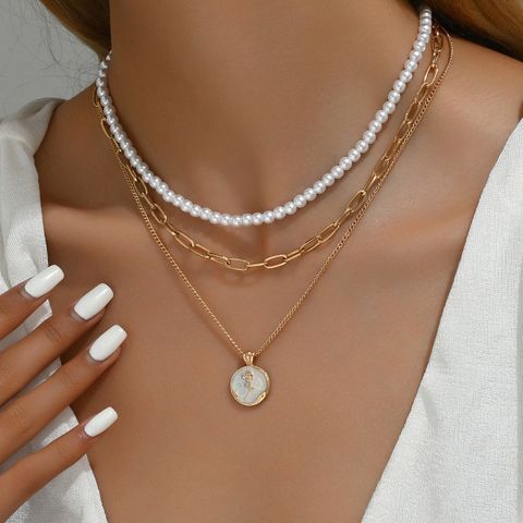 Casual Formal Solid Color Iron Beaded Women's Three Layer Necklace
