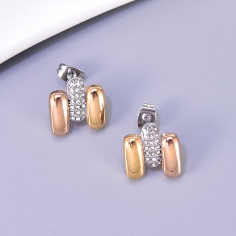 1 Pair Simple Style Classic Style Geometric Inlay 304 Stainless Steel Titanium Steel Rhinestones 18K Gold Plated Rose Gold Plated Silver Plated Ear Studs