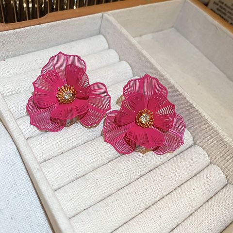 1 Pair Exaggerated Flower Inlay Copper Rhinestones Drop Earrings