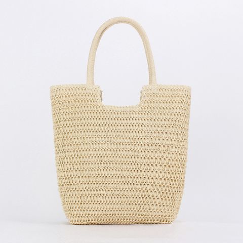 Women's Large Polyester Cotton Straw Solid Color Elegant Classic Style Zipper Straw Bag