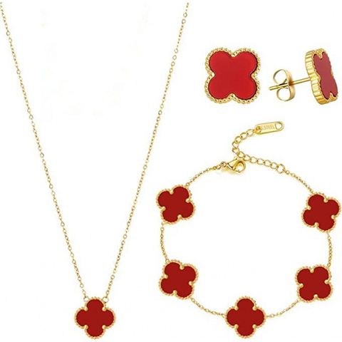304 Stainless Steel Elegant Simple Style Plating Inlay Four Leaf Clover Acrylic Shell Jewelry Set