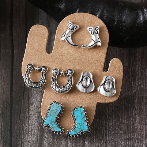 1 Set Retro Simple Style U Shape Boots Plating Inlay Alloy Turquoise Ear Studs