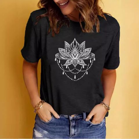 Frau T-Shirt Kurzarm T-Shirts Drucken Strassenmode Lotus