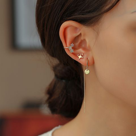 1 Set Elegant Sweet Simple Style C Shape Star Heart Shape Inlay Copper Zircon Ear Cuffs Earrings Ear Studs