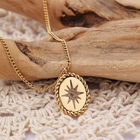 304 Stainless Steel Simple Style Inlay Solid Color Natural Stone Pendant Necklace