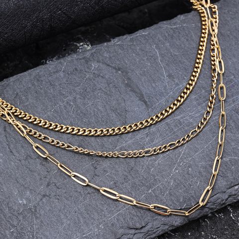 304 Stainless Steel Simple Style Solid Color Three Layer Necklace