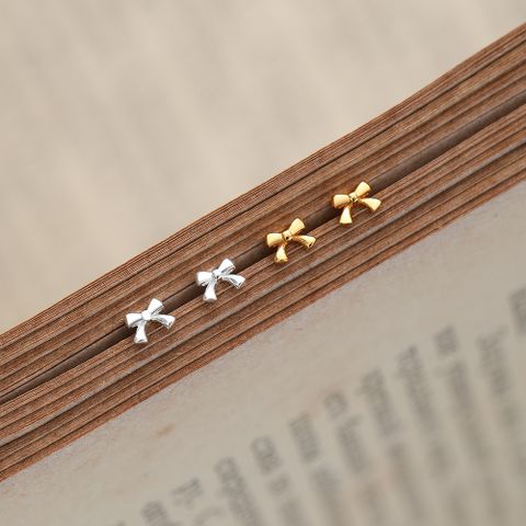 1 Pair Elegant Bow Knot Plating Sterling Silver Ear Studs