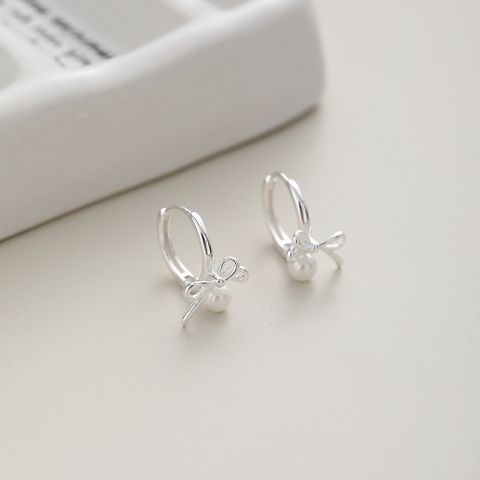 1 Pair Romantic Sweet Bow Knot Plating Inlay Sterling Silver Pearl Earrings