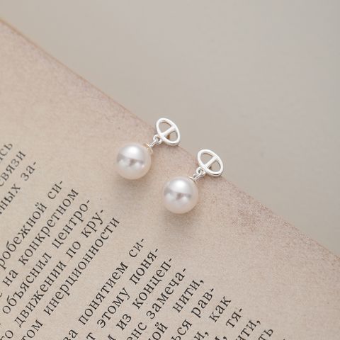 1 Pair Simple Style Geometric Inlay Sterling Silver Pearl Ear Studs