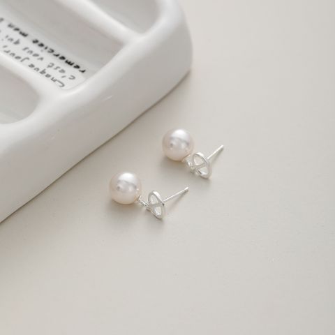 1 Pair Simple Style Geometric Inlay Sterling Silver Pearl Ear Studs
