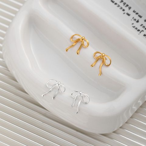 1 Pair Simple Style Bow Knot Sterling Silver Ear Studs