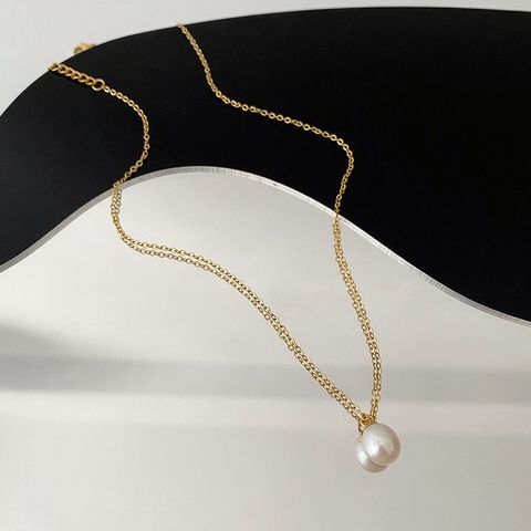 Elegant Water Droplets Titanium Steel Plating Pearl Necklace