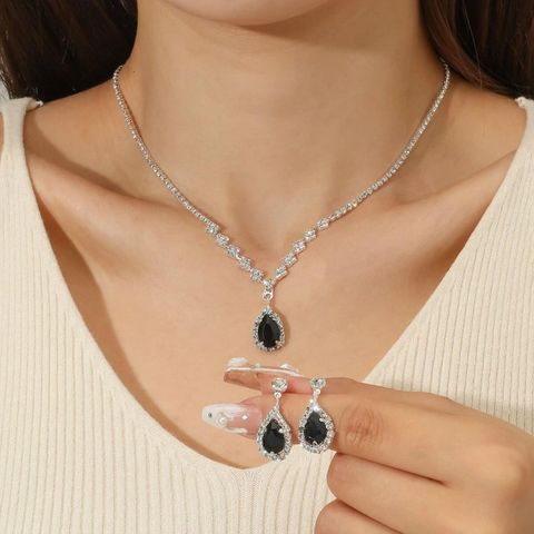 Simple Style Solid Color Artificial Crystal Copper Inlay Zircon Earrings Necklace