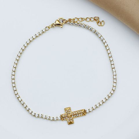 Titanium Steel Gold Plated Elegant Simple Style Plating Cross Artificial Diamond Bracelets