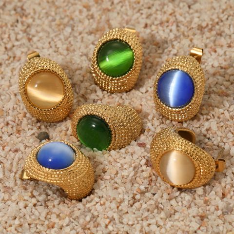 1 Pair Casual C Shape Inlay 316 Stainless Steel  Opal 16K Gold Plated White Gold Plated Gold Plated Ear Studs