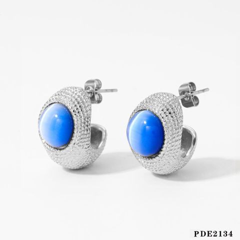 1 Pair Casual C Shape Inlay 316 Stainless Steel  Opal 16K Gold Plated White Gold Plated Gold Plated Ear Studs