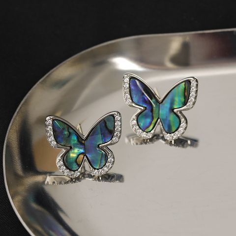 1 Pair Fairy Style Elegant Lady Butterfly Plating Inlay Copper Zircon Abalone Shell Ear Studs
