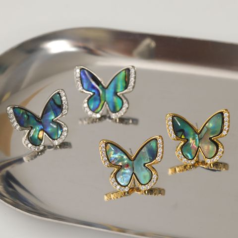 1 Pair Fairy Style Elegant Lady Butterfly Plating Inlay Copper Zircon Abalone Shell Ear Studs
