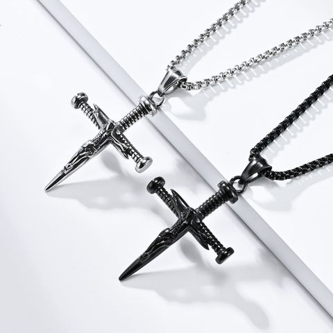 Gothic Cool Style Cross 304 Stainless Steel Men's Pendant Necklace