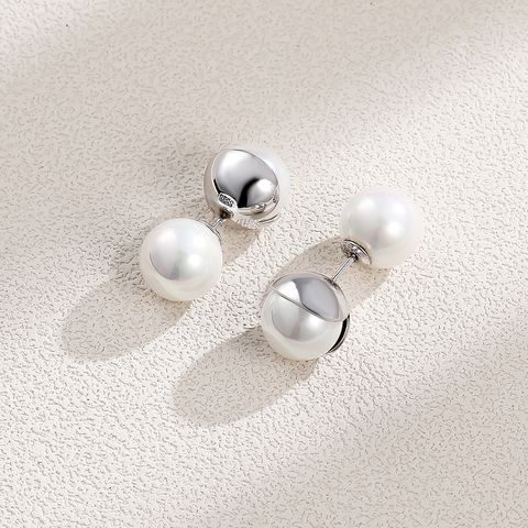1 Pair Elegant Glam Luxurious Solid Color Plating Inlay Sterling Silver Pearl White Gold Plated Ear Studs