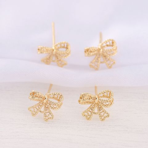1 Pair 10 * 11mm Copper 18K Gold Plated Bow Knot Polished Earring Findings
