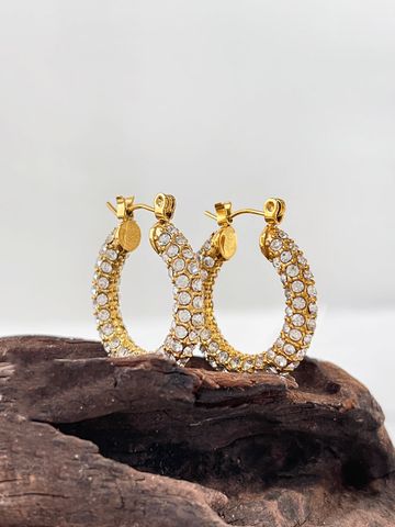 1 Pair Simple Style Circle Plating Inlay Stainless Steel Rhinestones 18k Gold Plated Earrings