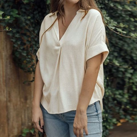 Women's Blouse Short Sleeve T-Shirts Simple Style Solid Color