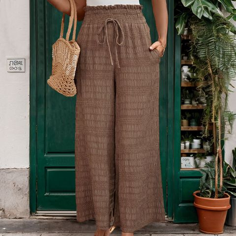 Women's Holiday Daily Retro Solid Color Full Length Casual Pants Wide Leg Pants