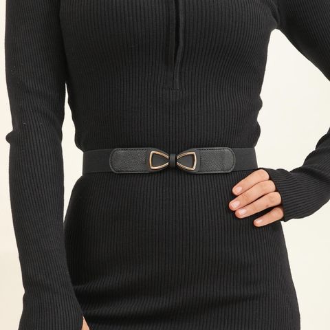 Simple Style Solid Color Elastic Band Women's Leather Belts