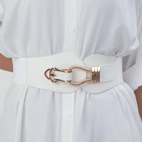 Casual Solid Color Pu Leather Buckle Women's Leather Belts