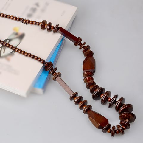 Retro Ethnic Style Classic Style Geometric Round Wooden Beads Wood Coconut Shell Charcoal Beaded Women's Long Necklace