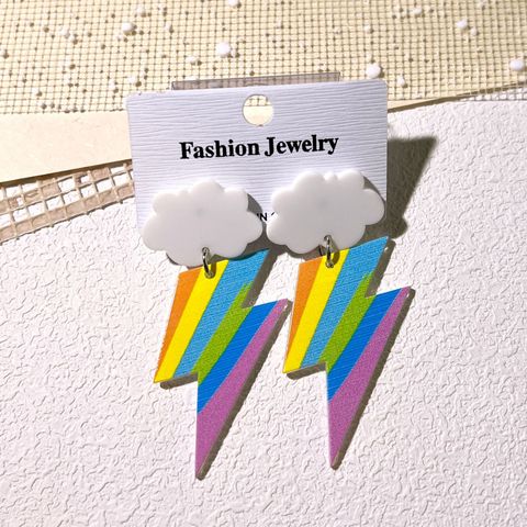 1 Pair Modern Style Classic Style Clouds Rainbow Lightning Plating Arylic Drop Earrings