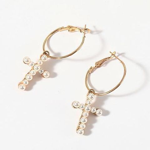 1 Piece Elegant Cross Alloy Artificial Pearls Earrings