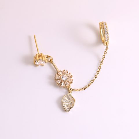 2 Pieces Vacation Simple Style Leaves Flower Plating Inlay 304 Stainless Steel Copper Zircon 18K Gold Plated Drop Earrings