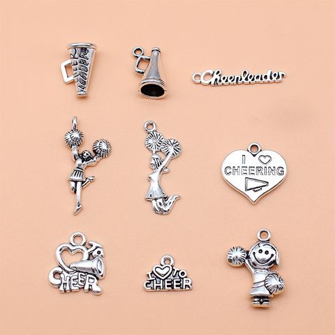 9 Pieces Alloy Silver Plated Letter Heart Shape Pendant Earring Findings