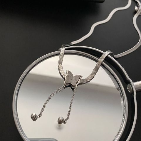 Fashion Butterfly Titanium Steel Tassel Pendant Necklace 1 Piece