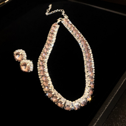 Copper Elegant Shiny Inlay Geometric Rhinestones Jewelry Set