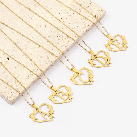 201 Stainless Steel 18K Gold Plated Simple Style Classic Style Plating Letter Heart Shape Pendant Necklace