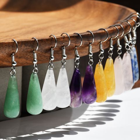 1 Pair Retro Water Droplets Plating Alloy Natural Stone Silver Plated Drop Earrings