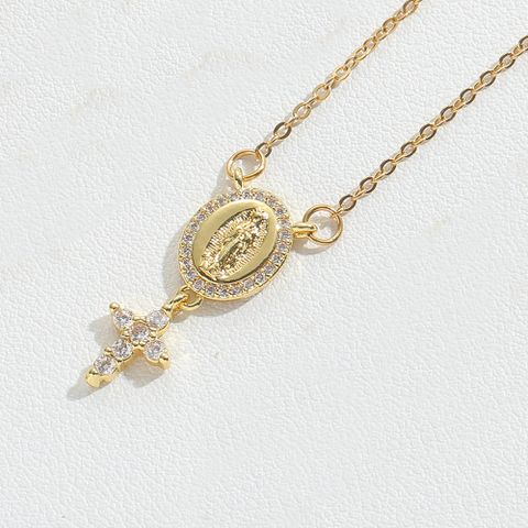 Wholesale Basic Modern Style Classic Style Cross Copper Inlay Gold Plated Zircon Pendant Necklace