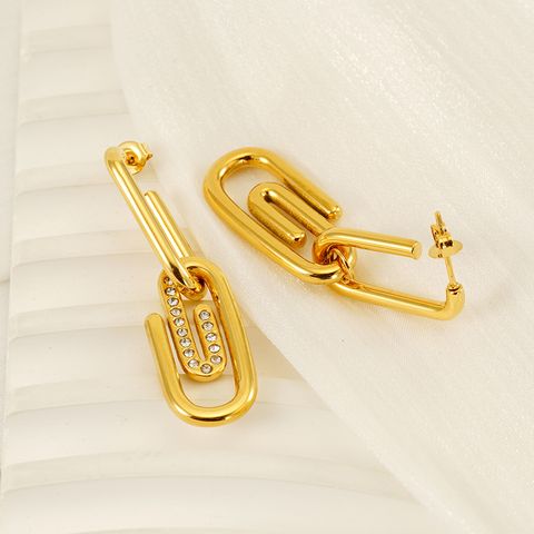 1 Pair Simple Style Solid Color Classic Style Paper Clip Plating 304 Stainless Steel 18K Gold Plated Drop Earrings