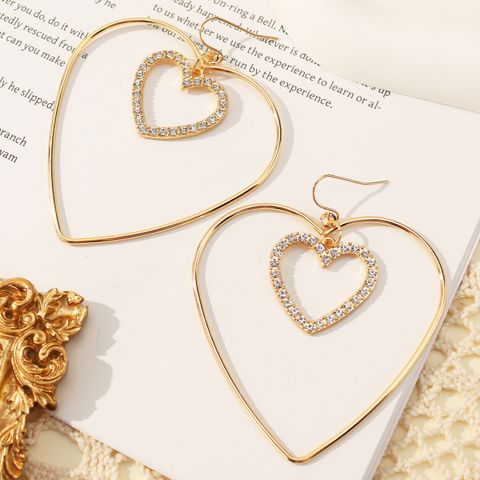 1 Pair Simple Style Heart Shape Inlay Metal Zinc Alloy Rhinestones Earrings