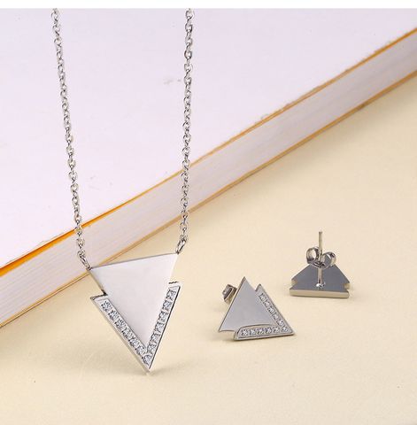 304 Stainless Steel Simple Style Plating Inlay Triangle Rhinestones Jewelry Set